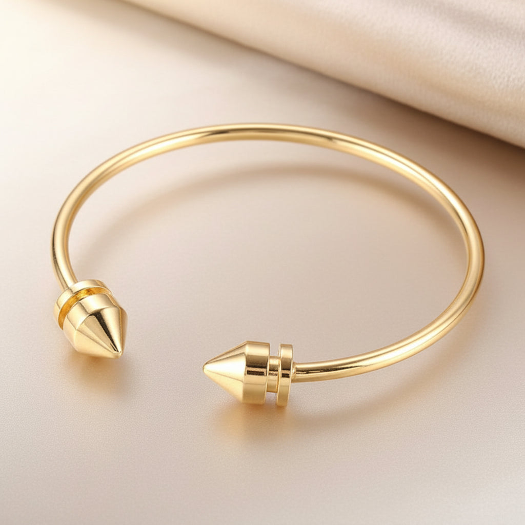 Bracelet Jonc Salomé - Bracelet jonc ouvert doré embouts géométriques plaquage or
