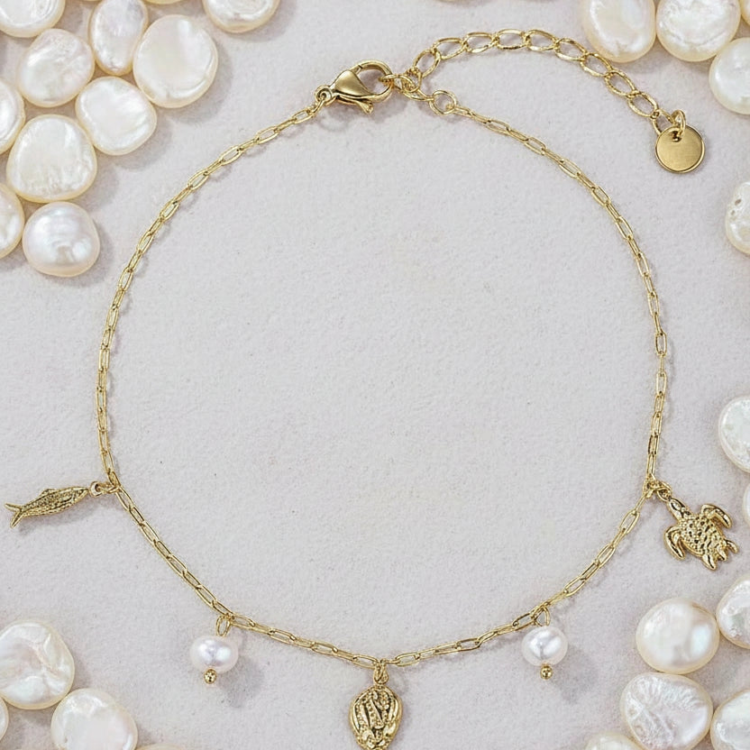 Chaîne de pied perlée acier inoxydable doré élégant ÔParis