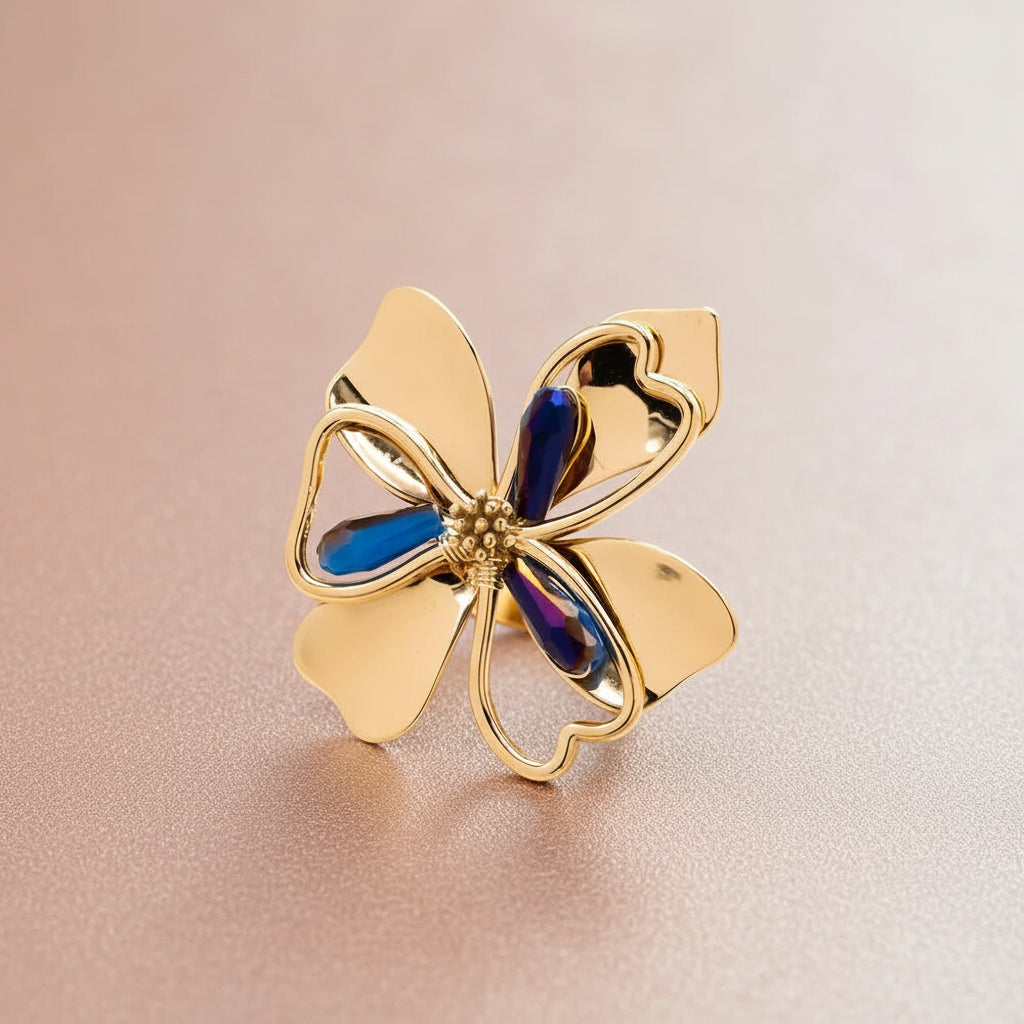 Bague Simone ajustable fleur perles colorées acier inoxydable ÔParis