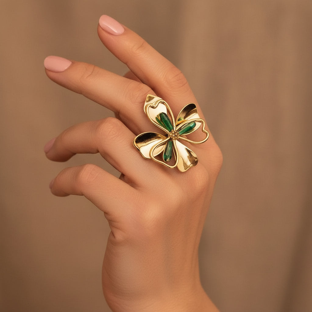 Bague Simone acier inoxydable fleur perles colorées design graphique ÔParis