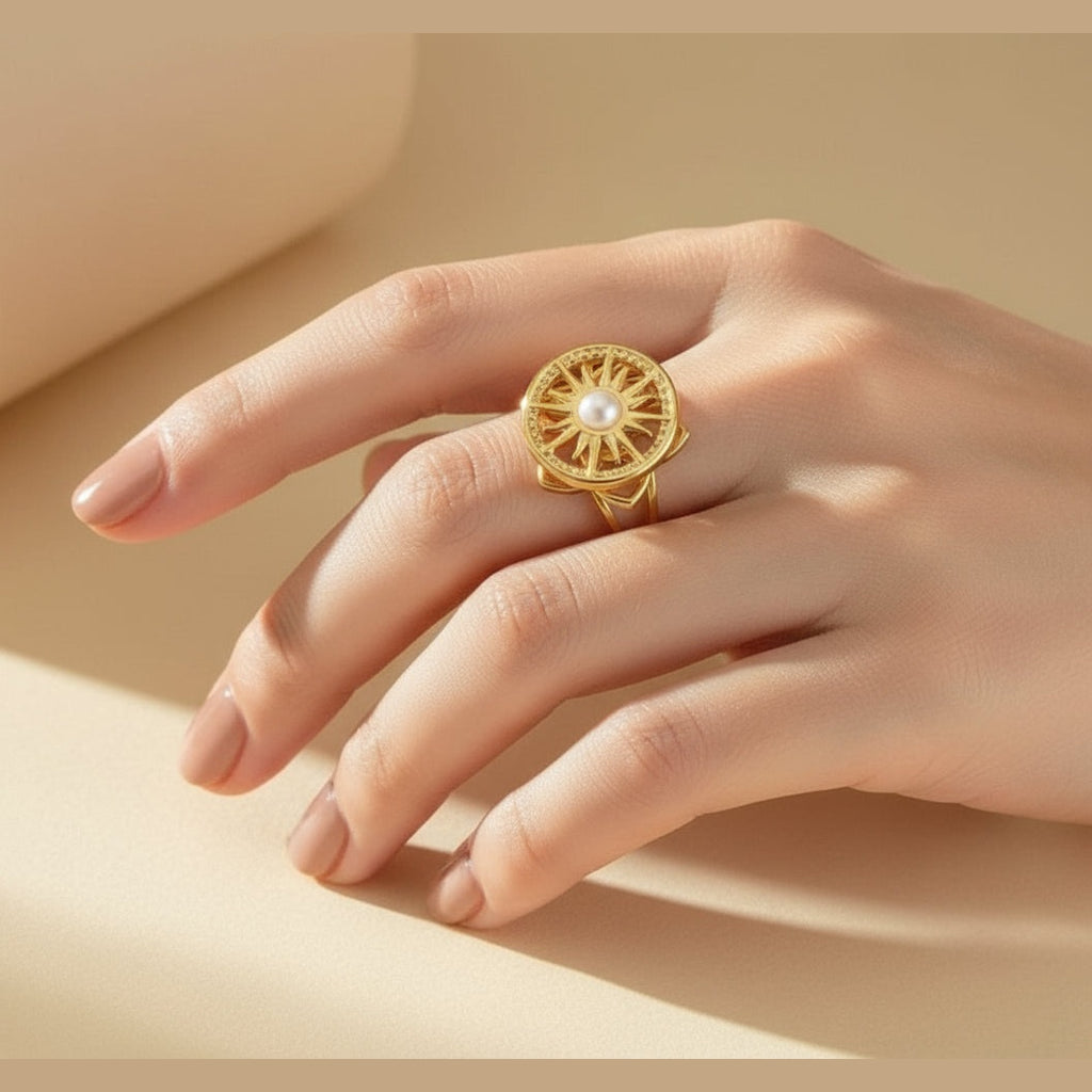 Bague Mel anti stress portée - bague tournante acier inoxydable doré
