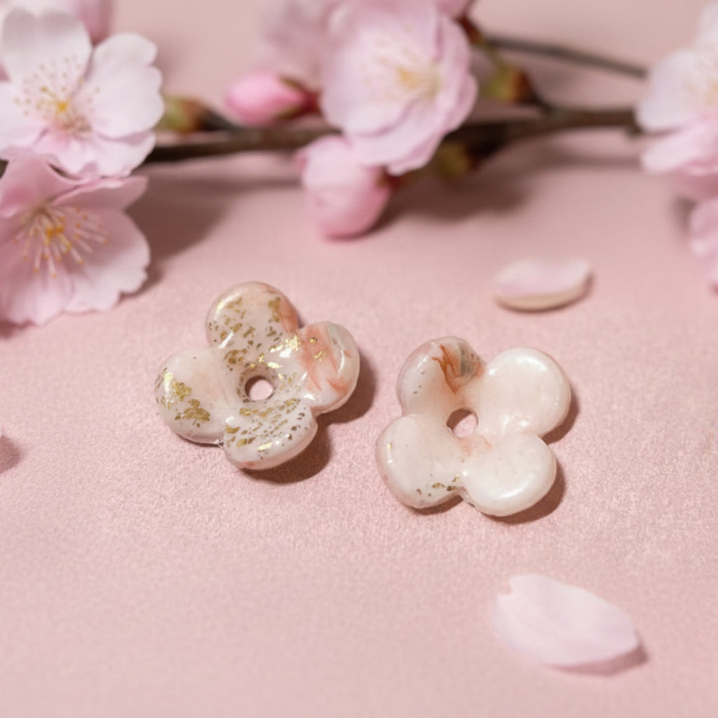 Pampilles Sakura taille petite 2,2 cm incurvées - Pâte polymère rosé doré
