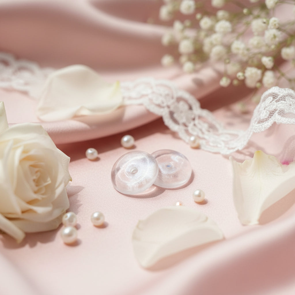 Pampilles Promesse en résine transparent/blanc nacré rondes - Création artisanale ÔParis 2,7 cm
