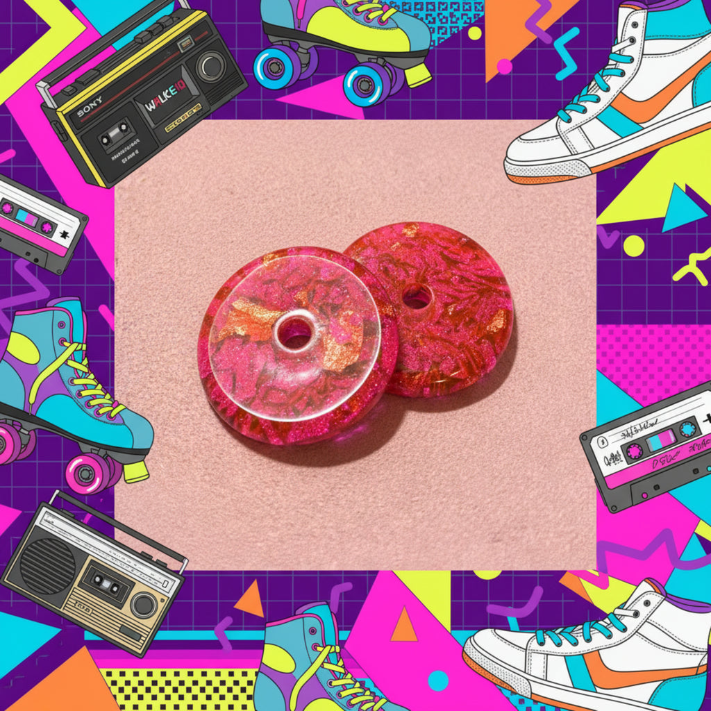 Pampilles 80's rose fluo sur créoles dorées - Créoles vendues séparément sur https://oparisbijoux.myshopify.com/collections/creoles
