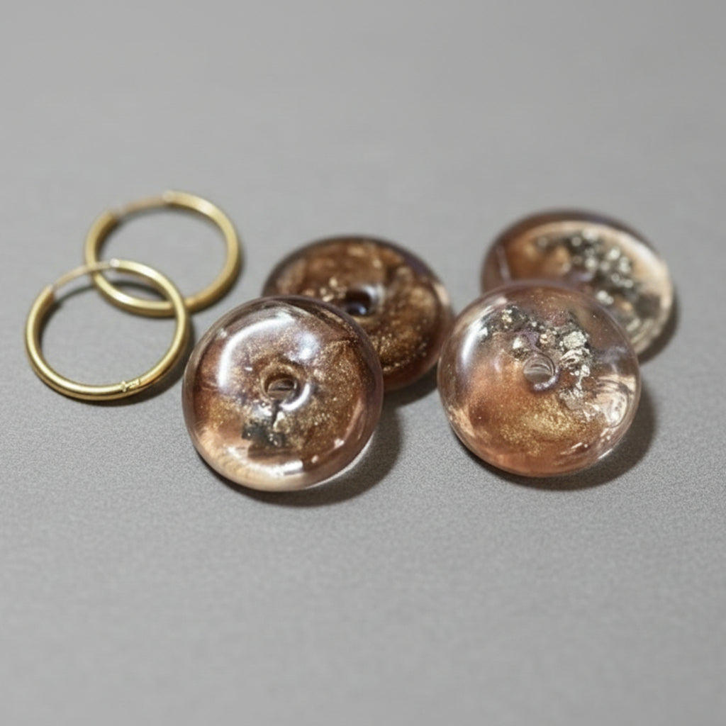 Pampilles Marley marron argent transparent sur créoles dorées - Créoles vendues séparément sur https://oparisbijoux.myshopify.com/collections/creoles
