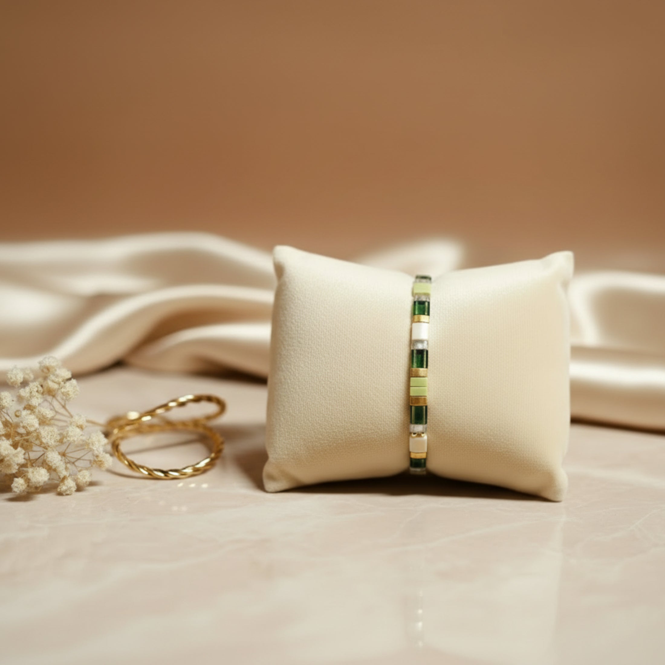 Bracelet Syl ÔParis - bracelet fait main perles Miyuki Tila vert cordon ciré réglable
