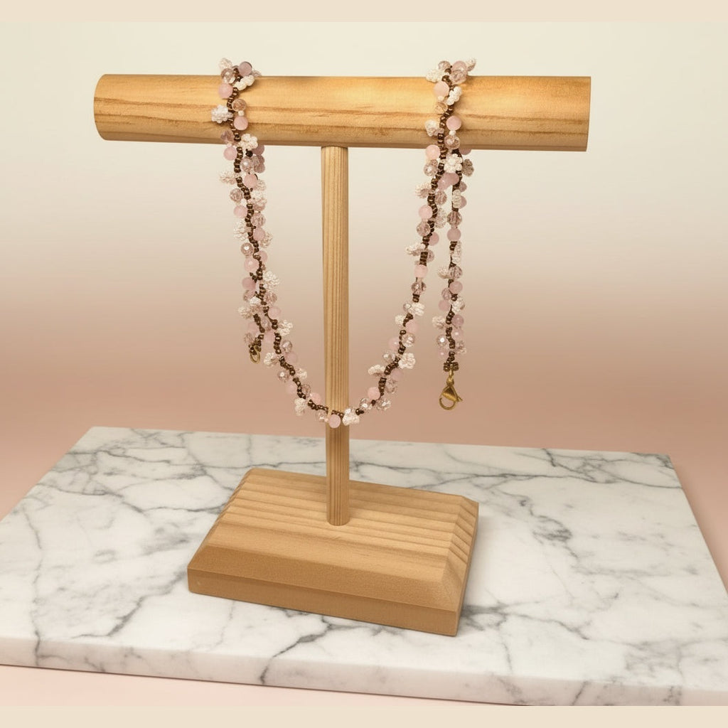 Collier raffiné Pivoine perles Miyuki fait main rose blanc ÔParis