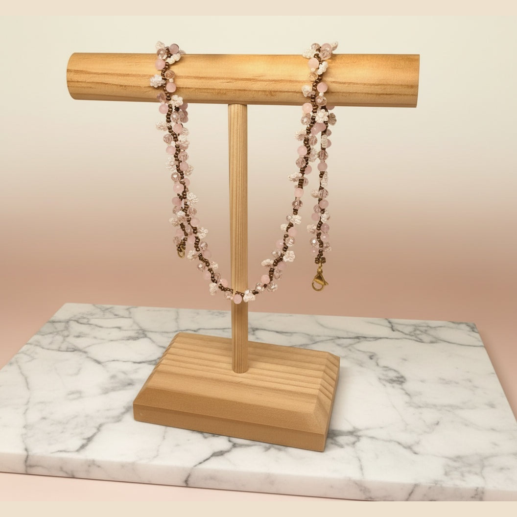 Collier raffiné Pivoine perles Miyuki fait main rose blanc ÔParis