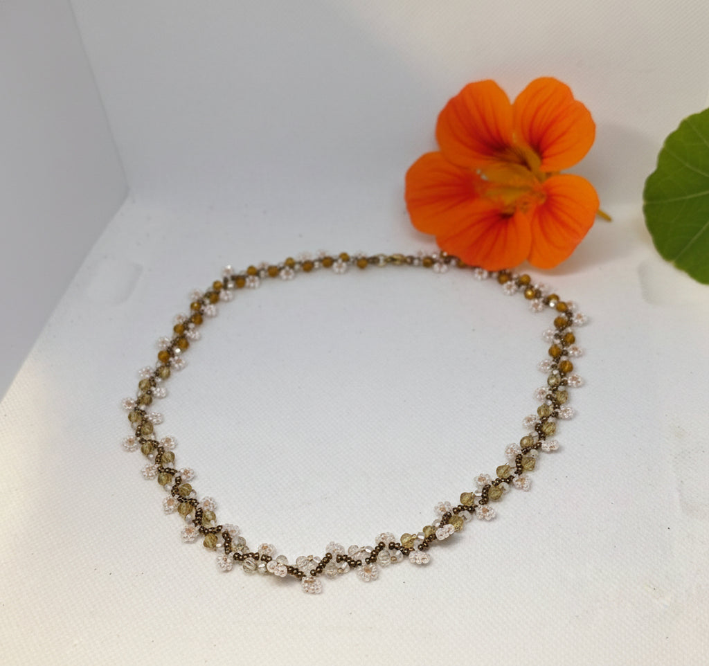 Collier raffiné Capucine perles Miyuki fait main ambre blanc ÔParis