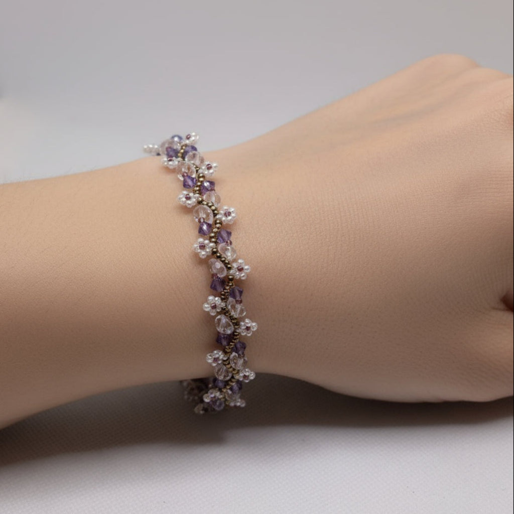 Bracelet raffiné Lilas perles Miyuki fait main mauve blanc ÔParis