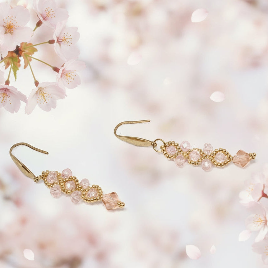 Boucles d'oreilles Sakura fait main perles Miyuki rose doré fleurs cerisier ÔParis