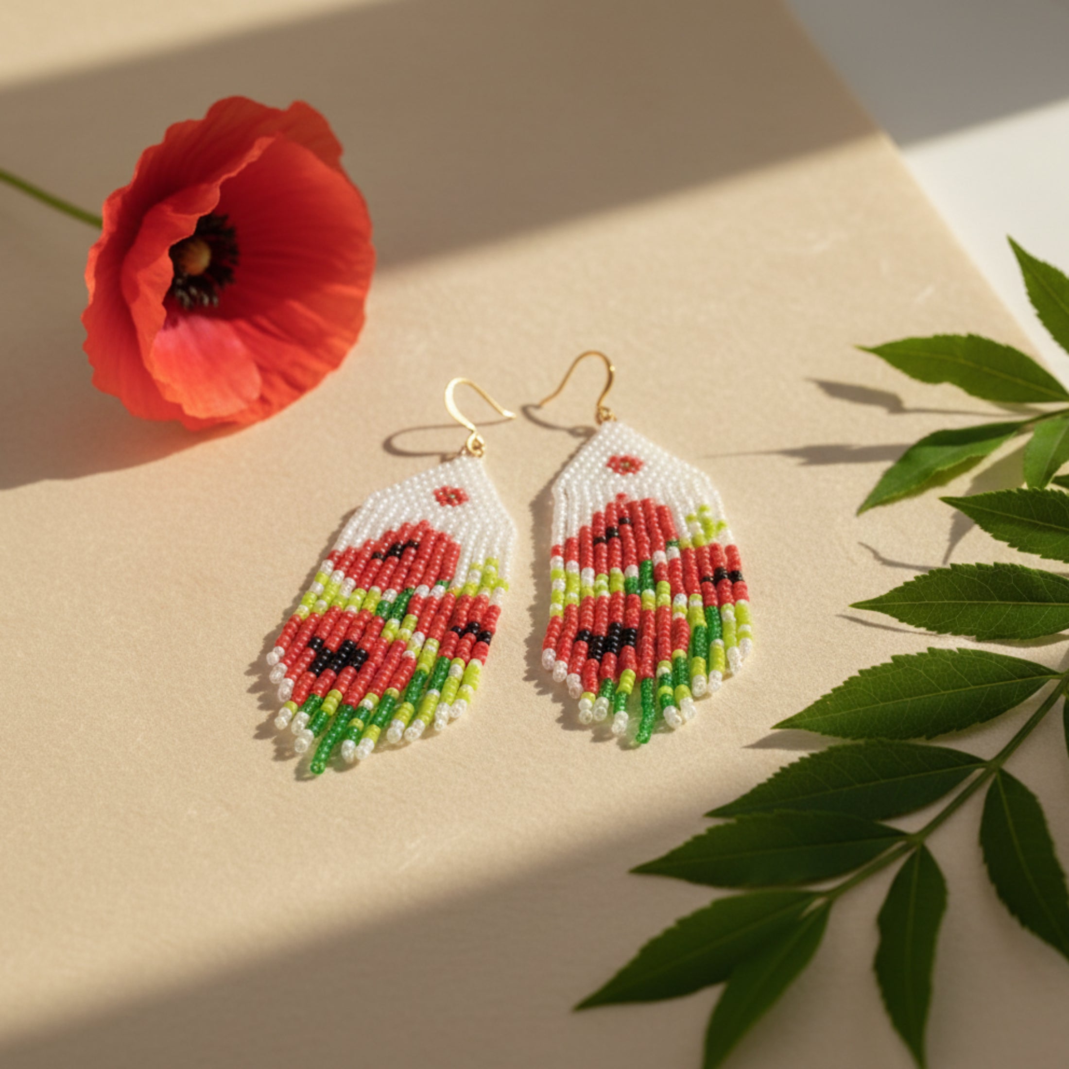 Boucles d'oreilles Coquelicots en perles Miyuki - Paire complète design rideau champêtre
