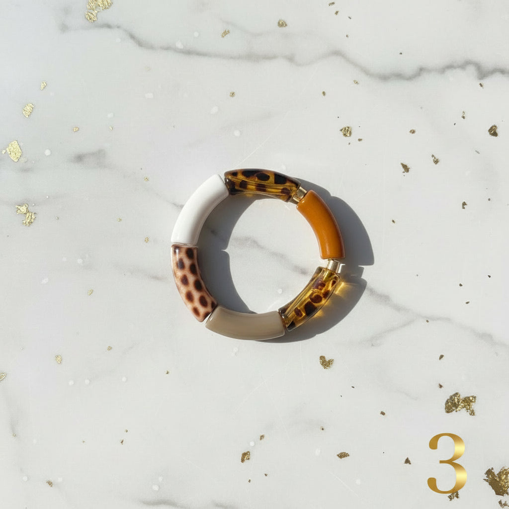 Bracelet Tendance ÔParis Modèle 3 - Perles tube léopard et dorées
