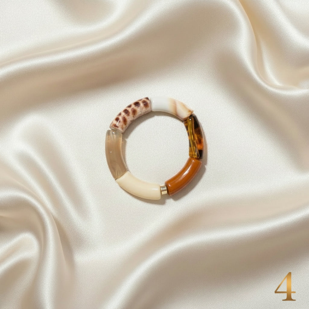 Bracelet Tendance ÔParis Modèle 4 - Perles tube léopard et dorées
