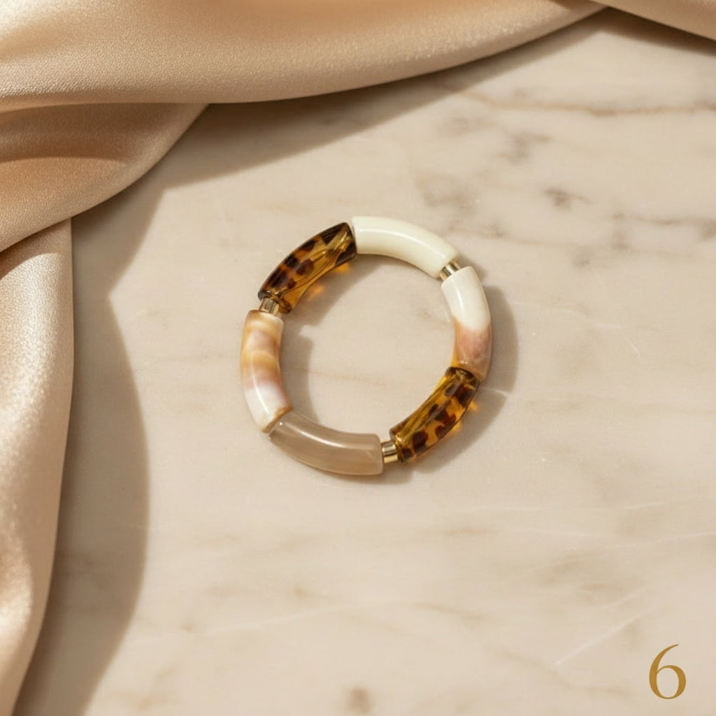 Bracelet Tendance ÔParis Modèle 6 - Perles tube léopard et dorées
