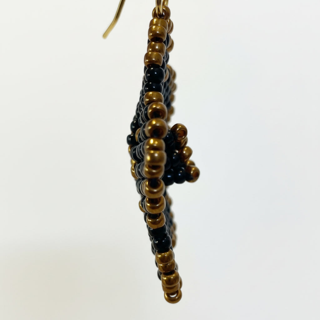 Détails tissage Miyuki Boucles Edelweiss Noires - Perles rocailles noir et doré
