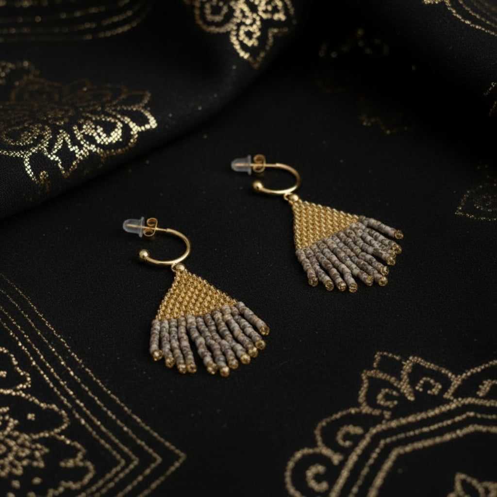 Boucles d'oreilles Hylia en perles Miyuki tissées main - Créoles dorées or 18K
