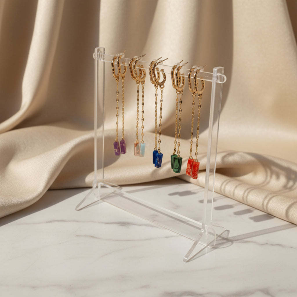 Boucles d'oreilles Marbrées ÔParis - Collection complète 5 coloris perles pierre naturelle
