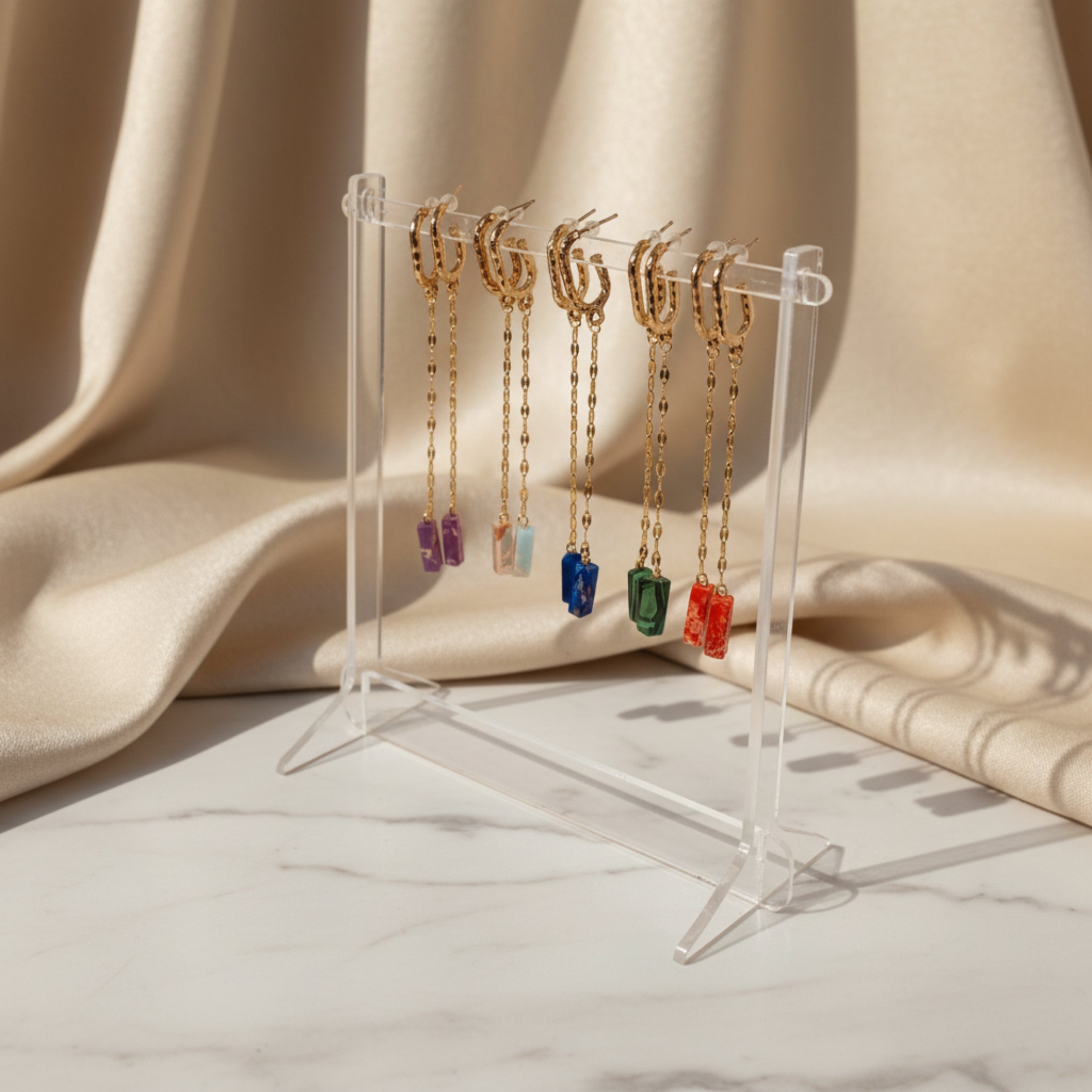 Boucles d'oreilles Marbrées ÔParis - Collection complète 5 coloris perles pierre naturelle
