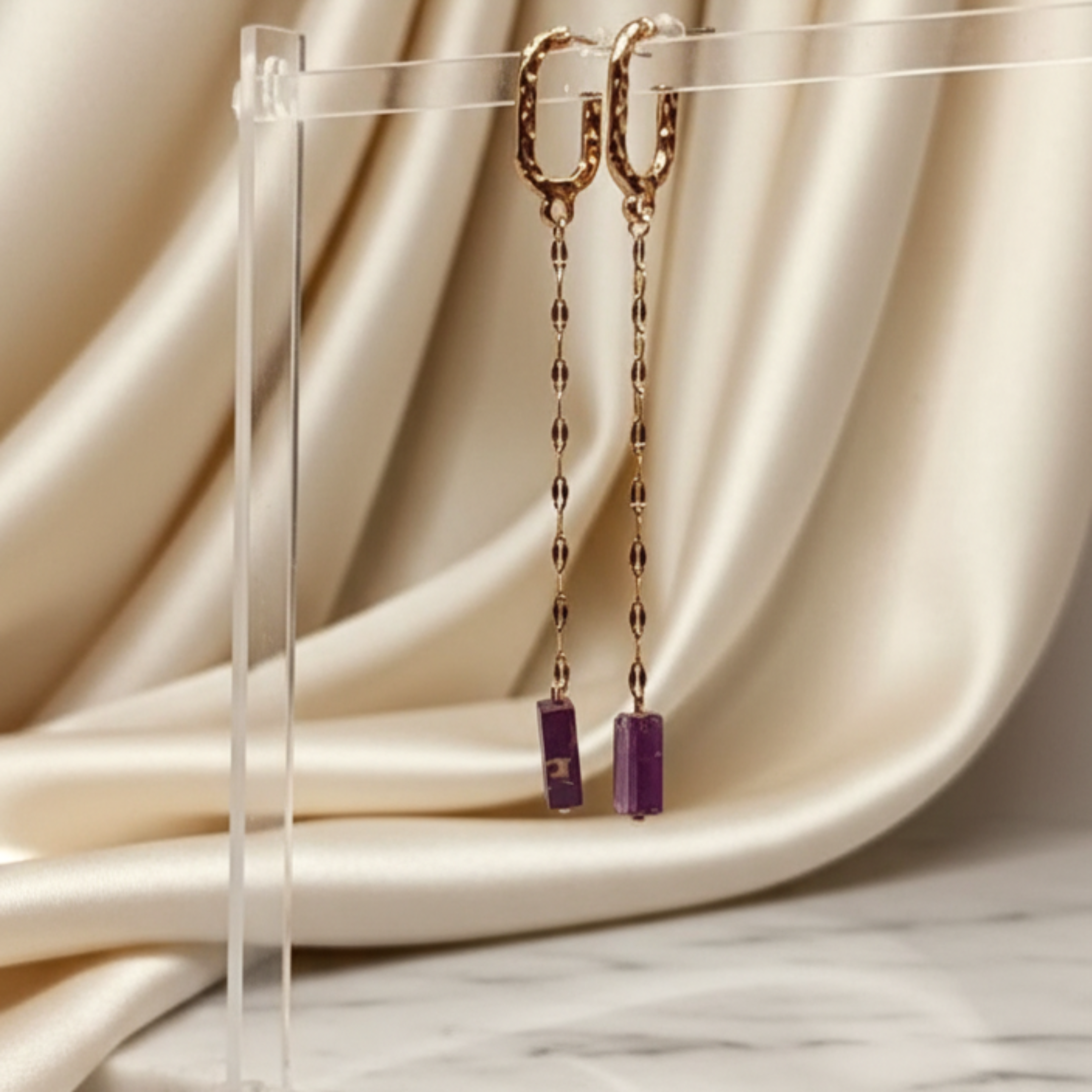 Boucles d'oreilles Marbrées ÔParis - Coloris Mauve - Perle pierre naturelle marbrée
