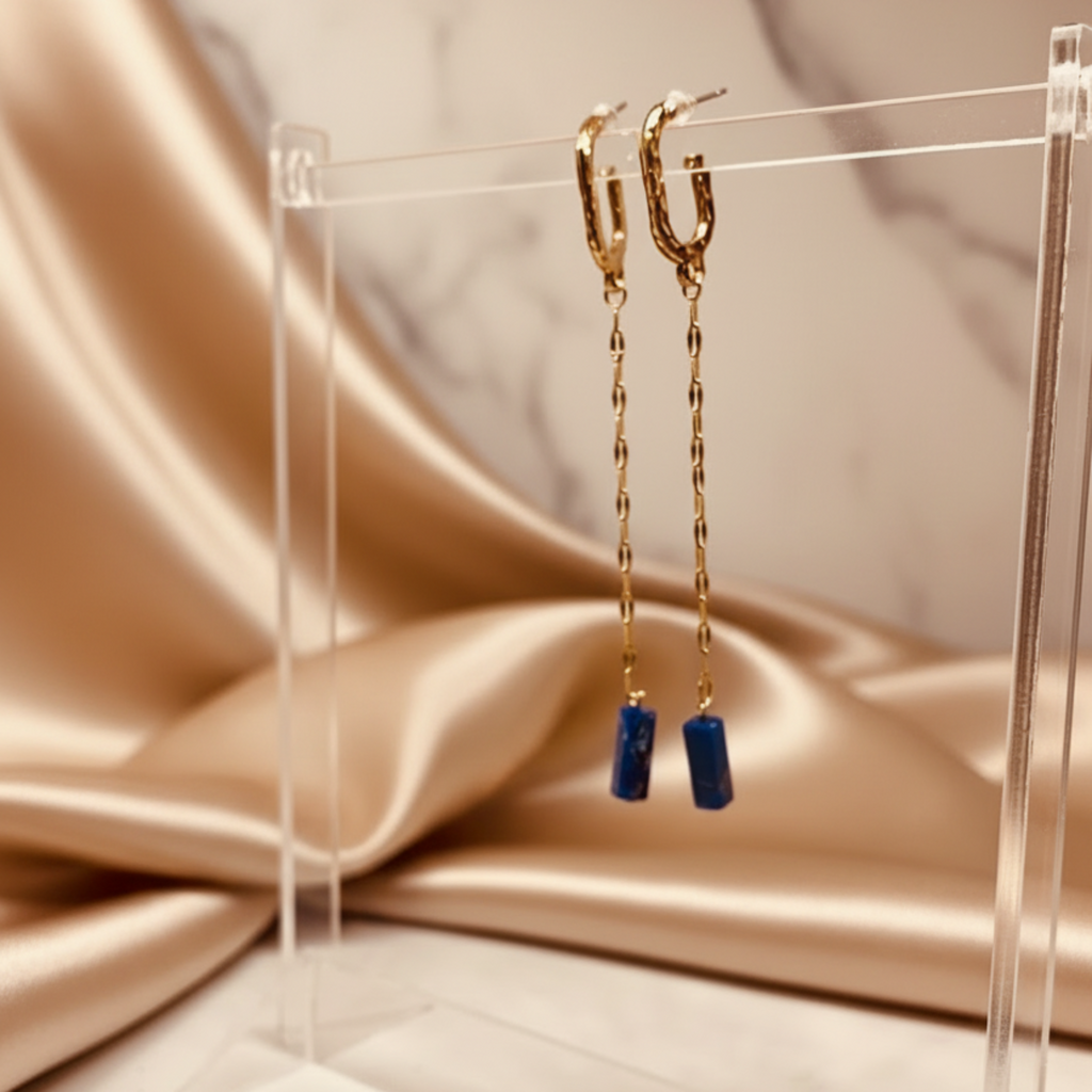Boucles d'oreilles Marbrées ÔParis - Coloris Bleu foncé - Perle pierre naturelle marbrée
