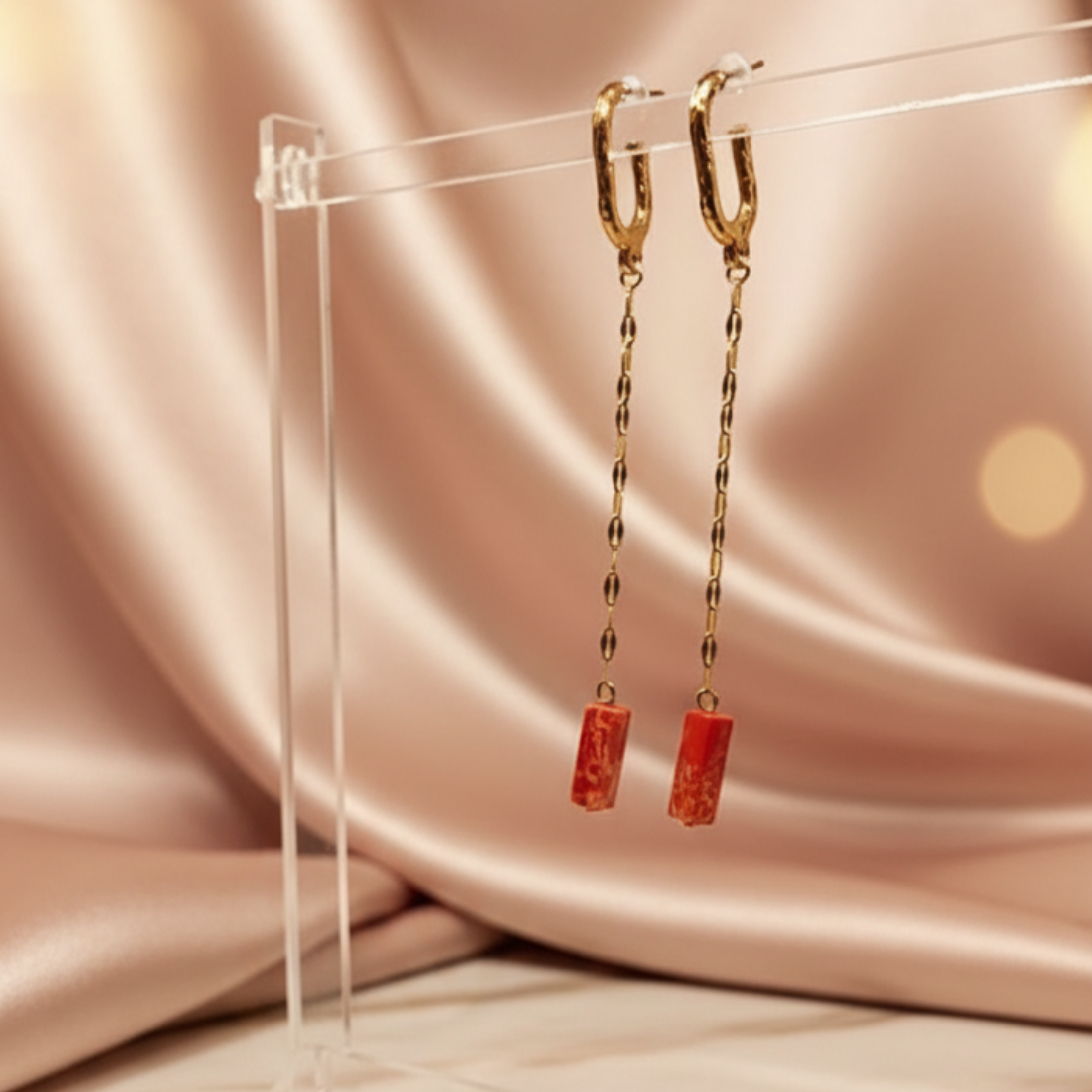 Boucles d'oreilles Marbrées ÔParis - Coloris Rouge - Perle pierre naturelle marbrée
