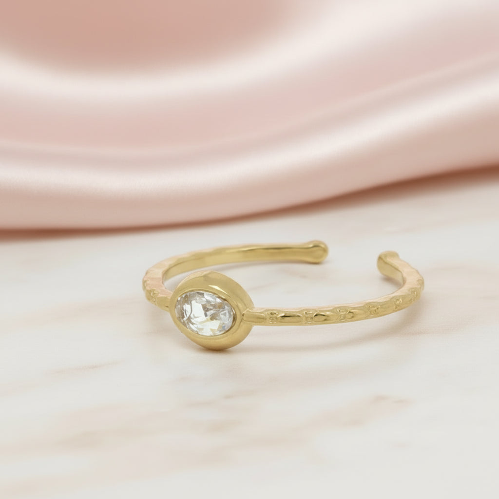 Bague Janie - Bague fine dorée oxyde de zirconium acier inoxydable placage PVD or 18K
